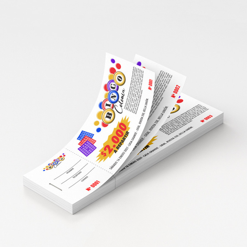 Tickets de entrada en talonarios impresos a color y numerados
